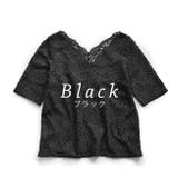 ブラック | フラワーレース VネックTシャツ | e-zakkamania stores