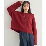 レッド | モヘヤタッチケーブルニットプルオーバー | earth music&ecology 