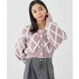 ピンク | シャギーダイヤ柄ショートニットカーディガン | earth music&ecology