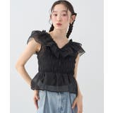 ブラック | ダブルフリルノースリブラウス | earth music&ecology 