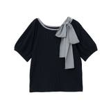 ブラック | アシメ肩リボンカットソー | earth music&ecology