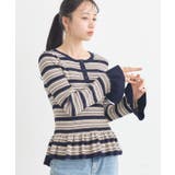 ボーダーネイビー | ペプラムニットプルオーバー | earth music&ecology 