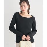 ブラック | レーストリムリブニットプルオーバー | earth music&ecology