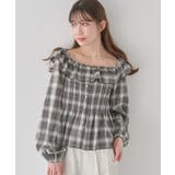 グレー | チェックシャーリングブラウス | earth music&ecology 
