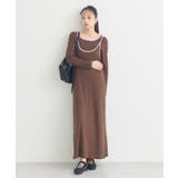 ブラウン | 【2点SET】レイヤードバイカラーカットワンピース | earth music&ecology 