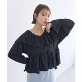ブラック | ラッフルカラーカットブラウス | earth music&ecology 