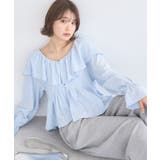 サックスブルー | ラッフルカラーカットブラウス | earth music&ecology 
