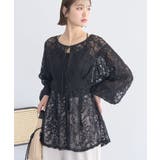 ブラック | レースフラワーブラウス | earth music&ecology 