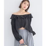 ブラック | 2wayオフショルバルーンヘムフリルブラウス | earth music&ecology 