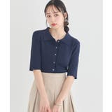 ネイビー | ミニフリルポロカーディガン | earth music&ecology 