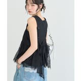 ブラック | フリンジレースバックリボンキャミ | earth music&ecology 