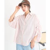 ピンク | シャーリングスリーブチェックシャツ | earth music&ecology 