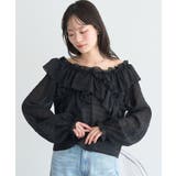 ブラック | シアーチェック2wayオフショルブラウス | earth music&ecology 