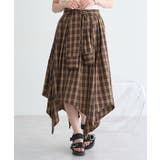 ブラウン | イレヘムチェックシャツライクスカート | earth music&ecology 