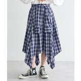 ネイビー | イレヘムチェックシャツライクスカート | earth music&ecology 