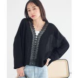 ブラック | レーストリムシアーニットカーディガン | earth music&ecology 