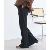 ブラック | セルフカットリブフレアパンツ | earth music&ecology 