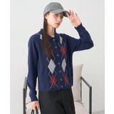 襟付きアーガイルニットカーディガン | earth music&ecology  | 詳細画像3 