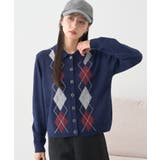 ネイビー | 襟付きアーガイルニットカーディガン | earth music&ecology 