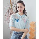 サックスブルー | スティッチ/刺繍ハートボタンニットポロシャツ | earth music&ecology