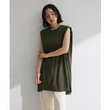 カーキ | 配色ステッチノースリーブチュニック | Green Parks