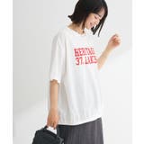 オフホワイト | カレッジロゴ刺繍5分袖チュニック | Green Parks