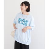 ブルー | カレッジロゴ刺繍5分袖チュニック | Green Parks