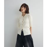 オフホワイト | ポロ襟5分袖リブニット | Green Parks 