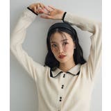 アイボリー | 配色レイヤードポロリブニットカーディガン | Green Parks 