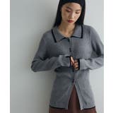 杢グレー | 配色レイヤードポロリブニットカーディガン | Green Parks 