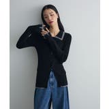 ブラック | 配色レイヤードポロリブニットカーディガン | Green Parks 