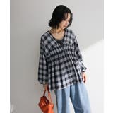 ブラック | 【しゃれシャツ】イージーケアVネックチェックブラウス | Green Parks 