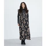 ブラック | ■ESCAR ボタニカルptフリルエプロンワンピース | Green Parks