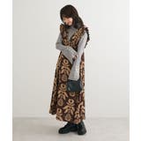 ブラウン | ■ESCAR ボタニカルptフリルエプロンワンピース | Green Parks