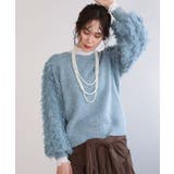 ブルー | ・furry rate ラメフェザー袖フリンジニット | Green Parks 