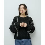 ブラック | ・ELENCARE DUE ハンドステッチケーブルニット | Green Parks