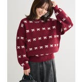 ボルドー | ・swing by リボンジャカードクルーニット | Green Parks 