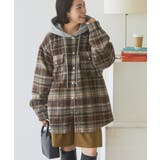 ブラウン | フード付きシャギーチェックシャツ | AMERICAN HOLIC