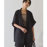 ブラック | 【接触冷感・イージーケア】リネンライク半袖ジャケット | AMERICAN HOLIC