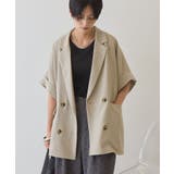 グレーベージュ | 【接触冷感・イージーケア】リネンライク半袖ジャケット | AMERICAN HOLIC