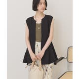 ブラック | 【接触冷感・イージーケア】リネンライクペプラムベスト | AMERICAN HOLIC