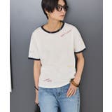 ホワイト | ランダムロゴ刺繍リンガーTシャツ | AMERICAN HOLIC