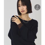 ネイビー | 【バイパチ・シアバター配合】バイカラークルーネックニット | AMERICAN HOLIC