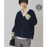 ネイビー | 【バイパチ】Vネック配色ニットコーディガン | AMERICAN HOLIC