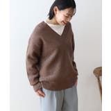 モカ | ラメ入りVネック片畦ニットプルオーバー | AMERICAN HOLIC