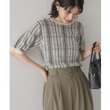 ライトベージュ | チェック半袖ニットプルオーバー | AMERICAN HOLIC