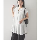 ストライプアイボリー | 【接触冷感】フレンチスリーブフレアスキッパーブラウス | AMERICAN HOLIC