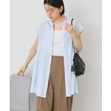 ストライプサックス | 【接触冷感】フレンチスリーブフレアスキッパーブラウス | AMERICAN HOLIC