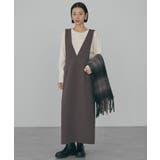 モカ | 【WEB限定】イージーケアVネックワンピース | AMERICAN HOLIC