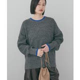 杢ライトグレー | 【WEB限定】配色ラインニットプルオーバー | AMERICAN HOLIC